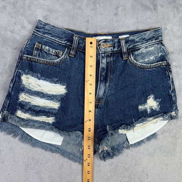 Kancan Ultra High Rise Shorts Womens S Raw Hem Distressed Shortie Cut Off Denim - Picture 8 of 10